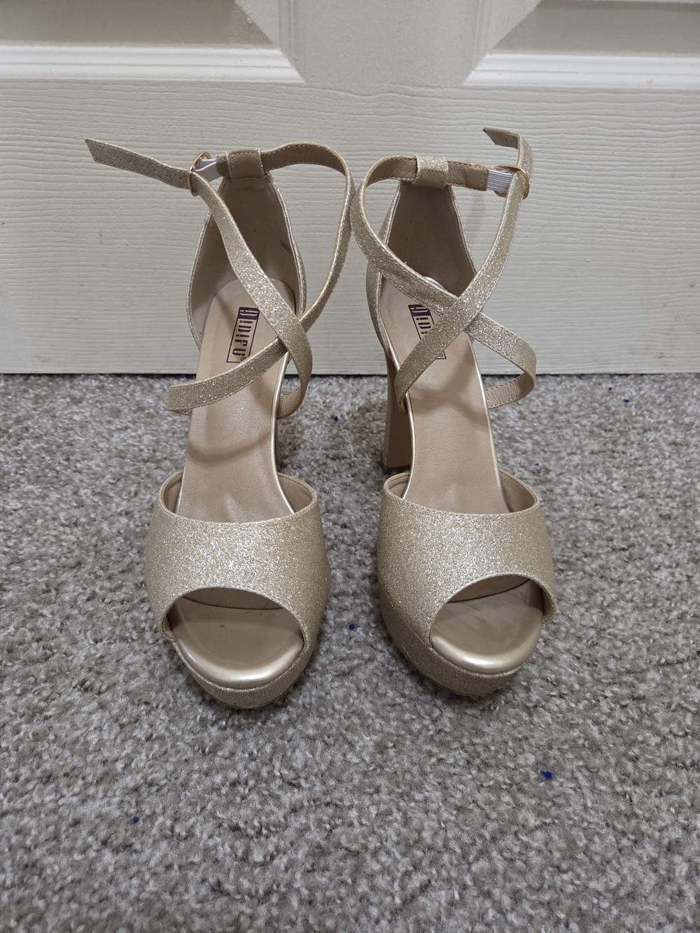 Glitter Ankle-Strap Platform Heels - Gold